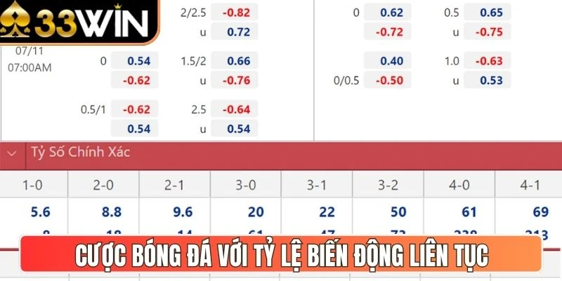 Cược bóng đá với tỷ lệ biến động liên tục